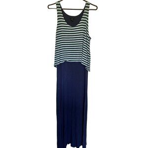Gap Maxi Dress 2 Tone Blue Layer Stripe Top Navy Bottom Womans S